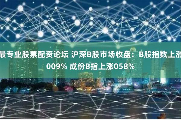 最专业股票配资论坛 沪深B股市场收盘：B股指数上涨009% 成份B指上涨058%